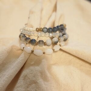 White and Blue Beaded Bracelet Set